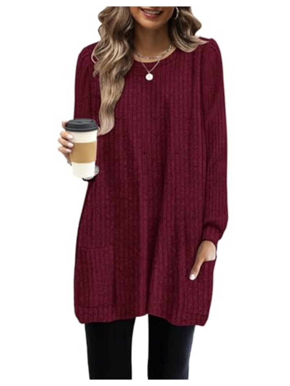 Long Sleeve Tunic Sweater Dress with Pockets for Women